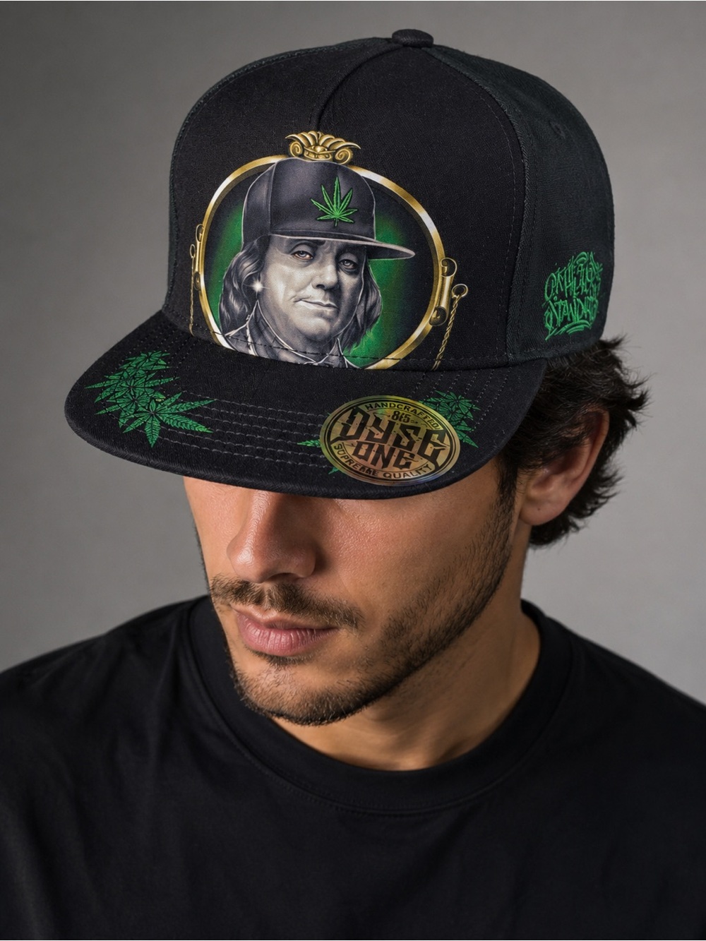 Black and Green Graphic Snapback Hat